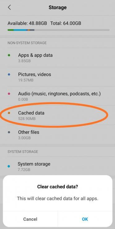 Clear cache information