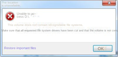Does not contain a recognized file system
