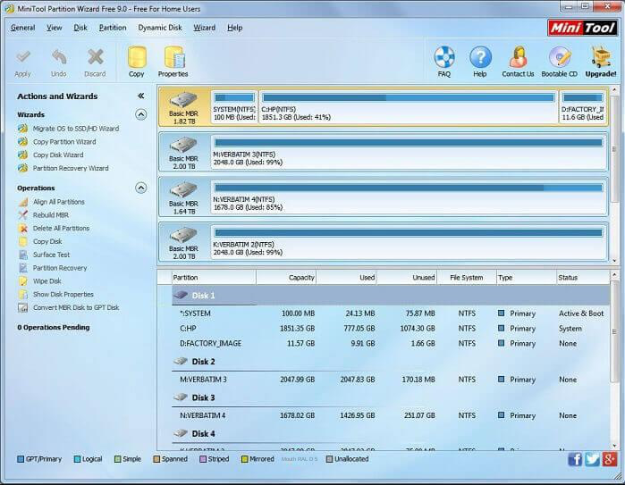 MiniTool Partition Wizard software operation interface