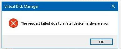 A fatal error message appears on the mobile hard drive