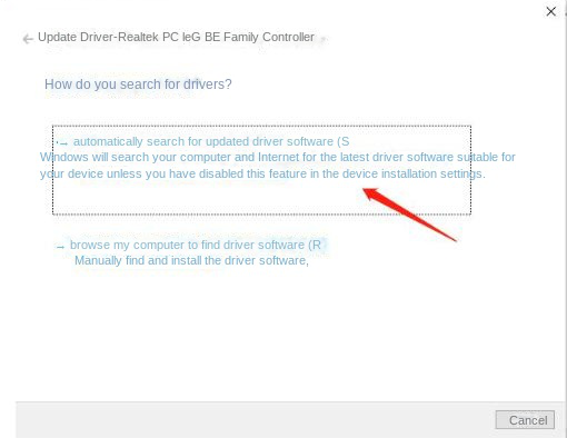 Select the Automatically search for updated driver software option