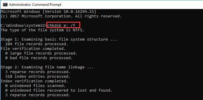 Enter the disk repair command