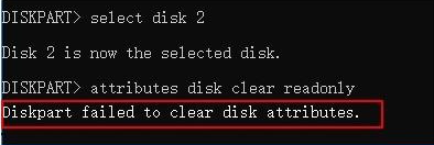 Diskpart cannot clear disk properties