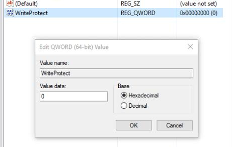 Modify the value of WriteProtect
