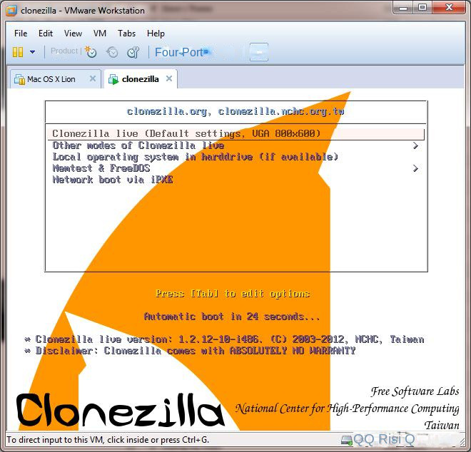 Clonezilla software interface