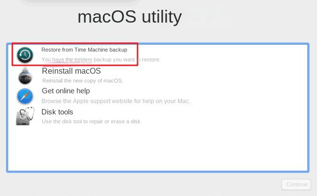 macOS utility to restore from Time Machine backup