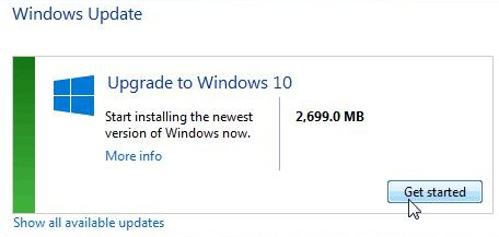 Start the upgrade to windows 10