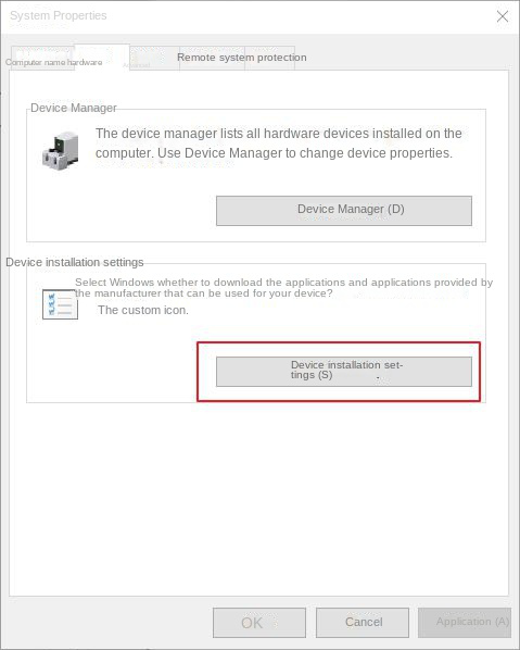 Click Device Installation Settings in System Properties