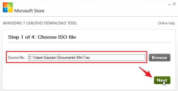 Windows USB/DVD Download Tool select iso file