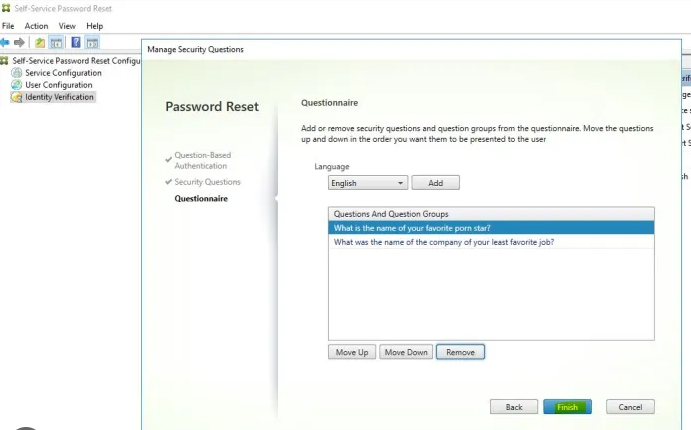 Manage Security Questions for Self Service Password Reset