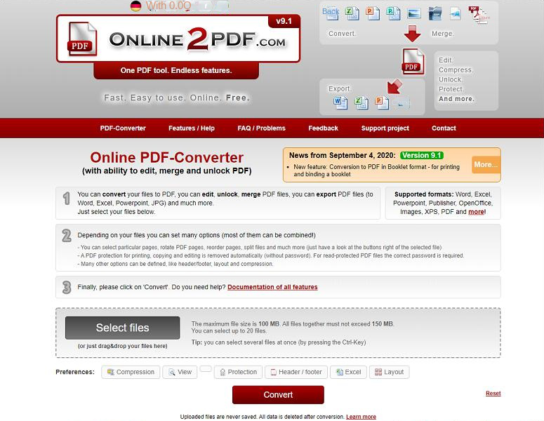 Online2PDF online conversion