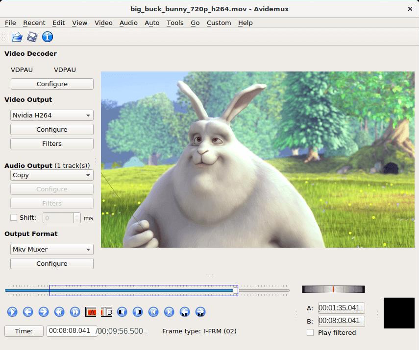 Avidemux video editing software operation interface