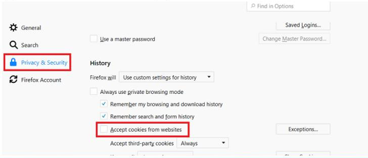 Accept Cookies option from the site