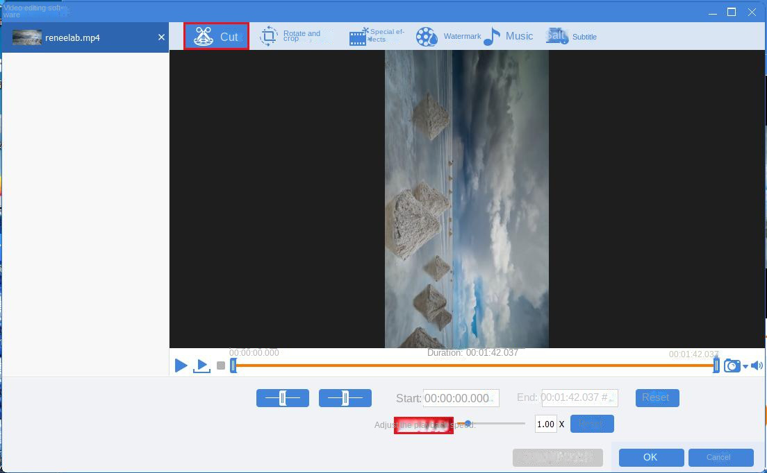 Cut video editing interface
