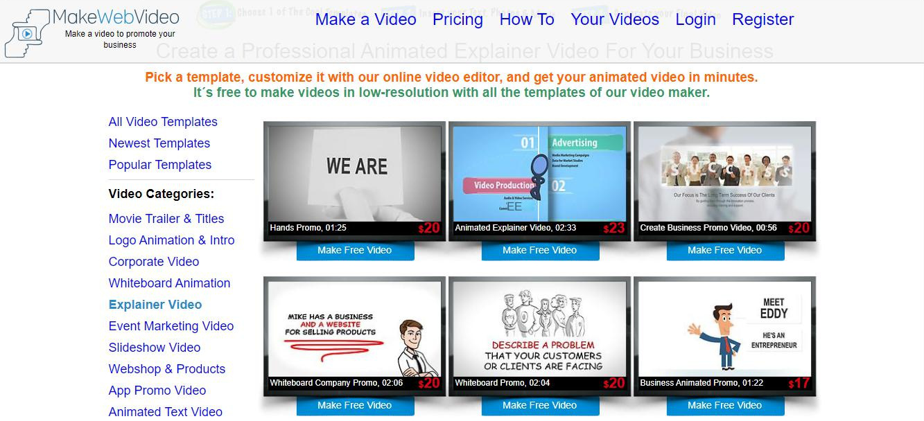 Make Web Video website material download interface