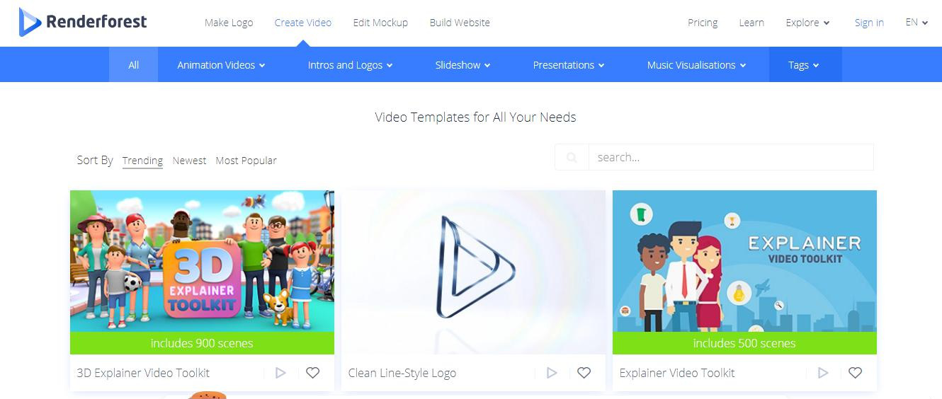 Renderforest website material download interface