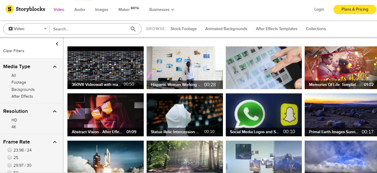 Storyblocks website material download interface