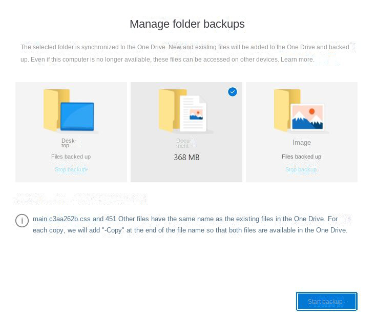 Manage folder backups