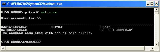 windows XP net user command