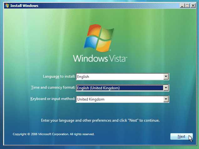 Windows Vista Installation interface