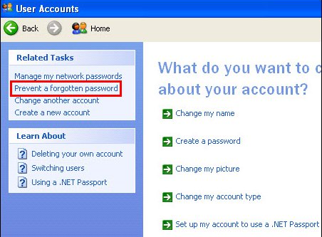 Prevent a forgotten password windows xp