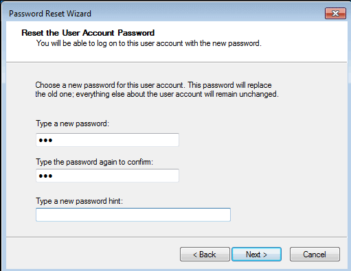 Enter your new password and confirm it