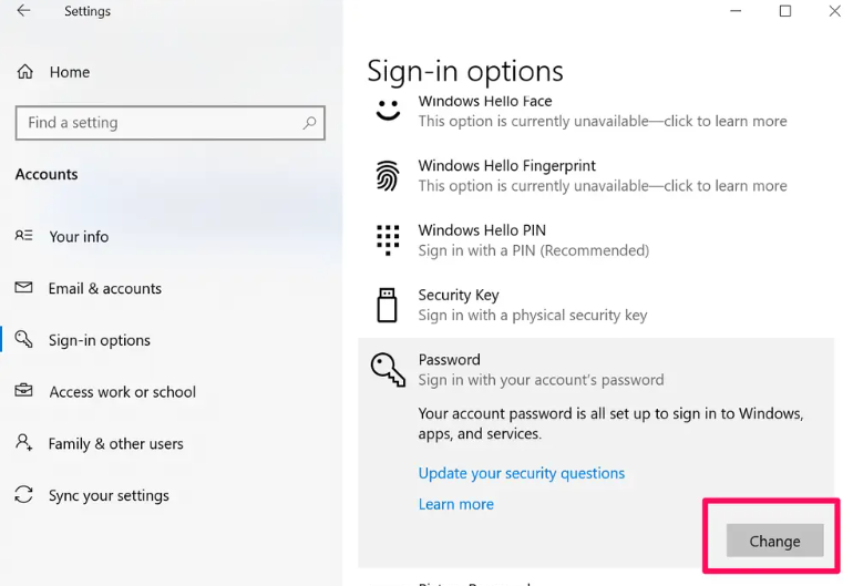 Changing the Microsoft Account Password on Windows 10 and 11