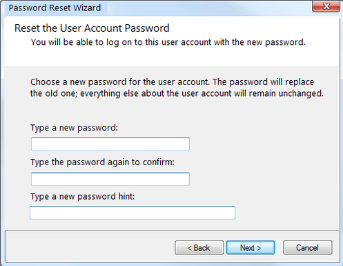windows vista Enter a new password while reset password