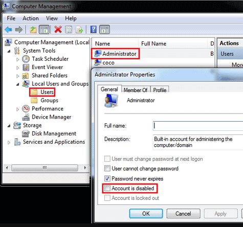 windows enable Administrator account
