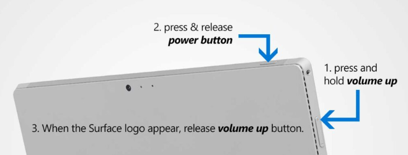 surface Press and hold the Volume Up button on the left side of the device to Windows Tablet password reset