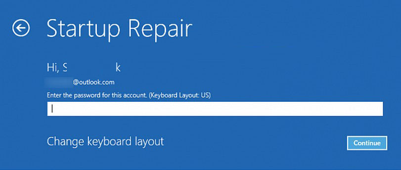 windows startup repair password