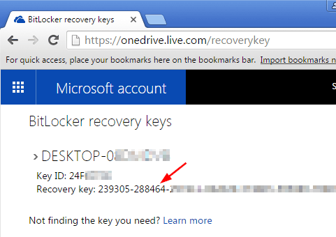 Microsoft Account Recovery for bitlocker