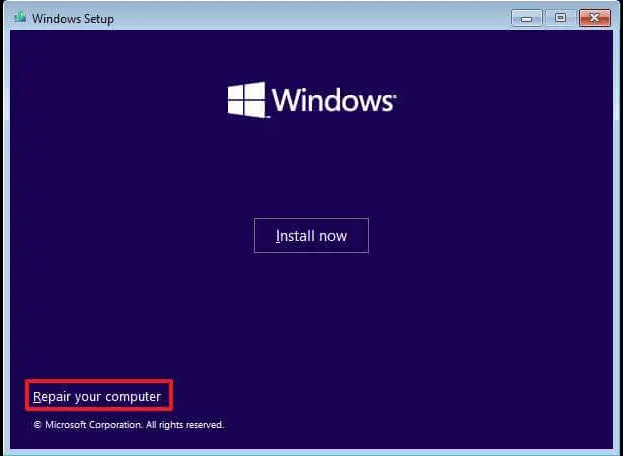 Windows 11 installation Repair your computer