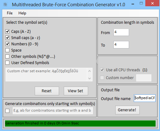 Multithread brute force combination generator
