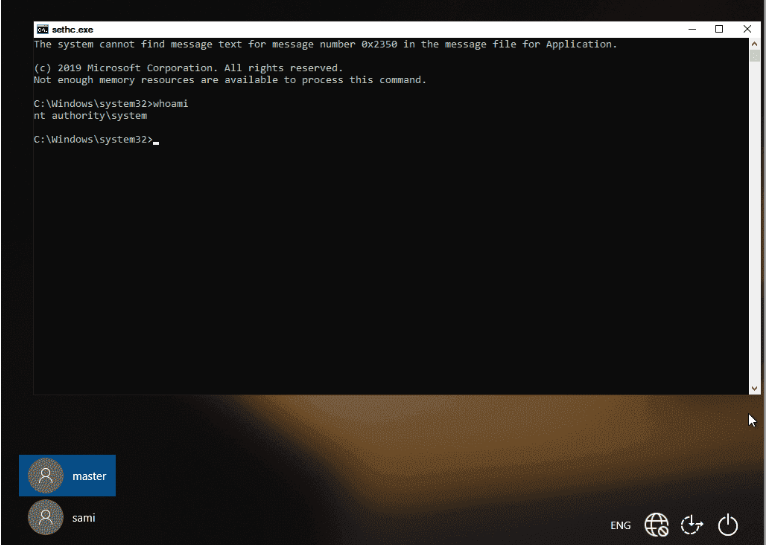 Instead of the Sticky Keys program, a Command Prompt window will appear