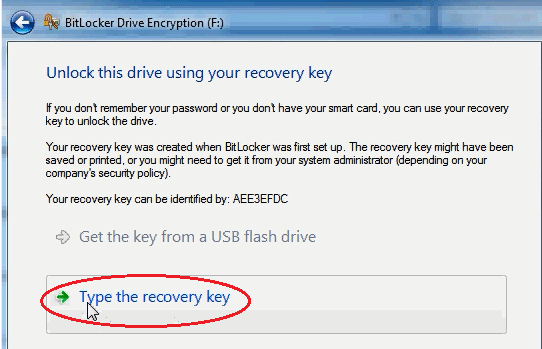 type the recovery key