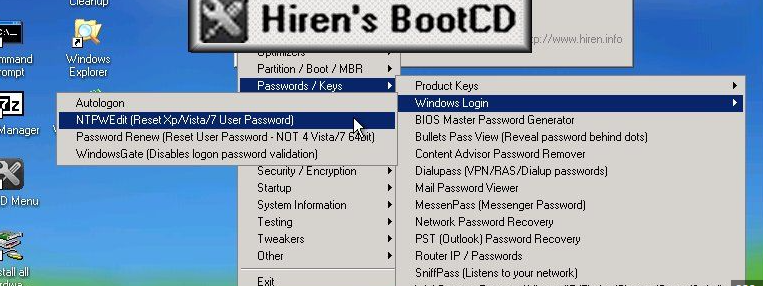 How to Use Hirens BootCD to Reset a Windows Password