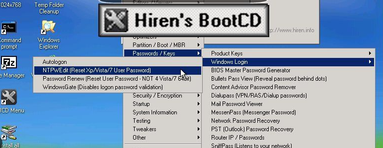 Password Renew tool in Hiren Boot CD