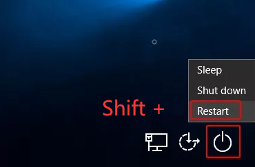 shift key restart windows 10