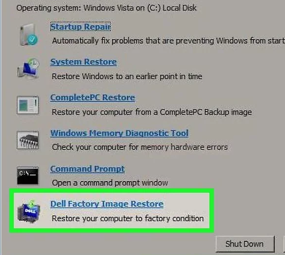 select Dell Factory Image Recovery