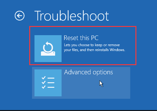 windows 10 Troubleshoot and select reset this PC