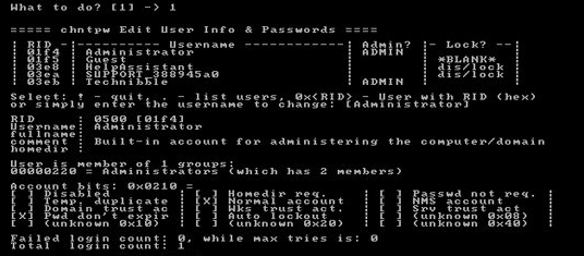 Offline nt Password Select account and reset password