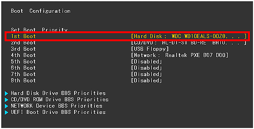 NO_TRANS:change the boot order in hard disk in boot configuration in BIOS