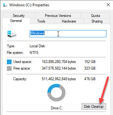 Windows run a disk cleanup utility