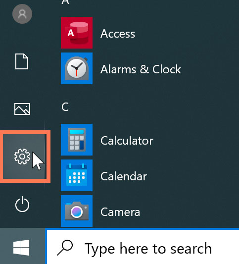 selecting the gear icon to configure Windows