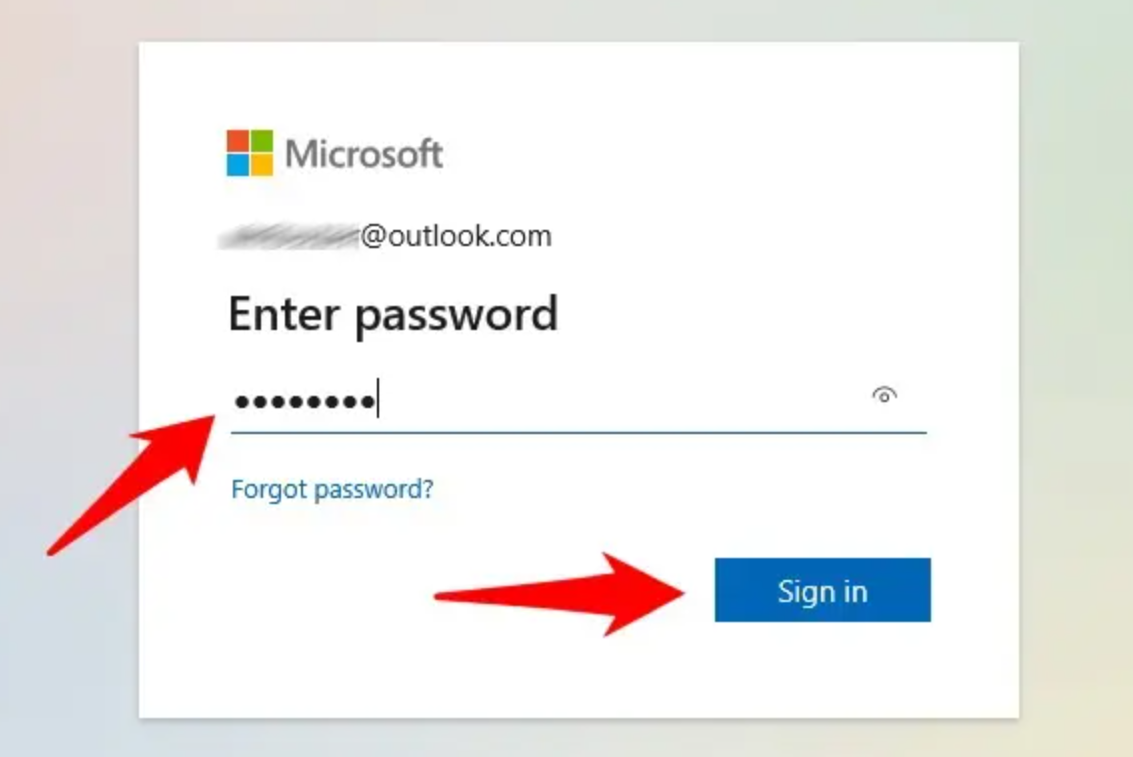 Microsoft account/Outlook login dialog