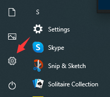click settings icon in start bar