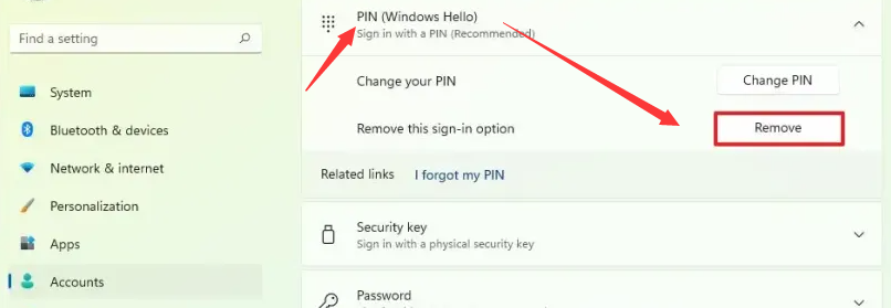 remove PIN option