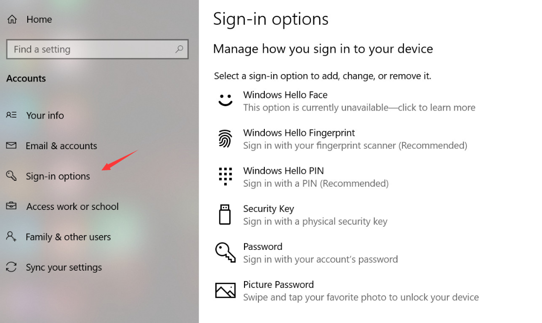 Manage how you sign in to your device