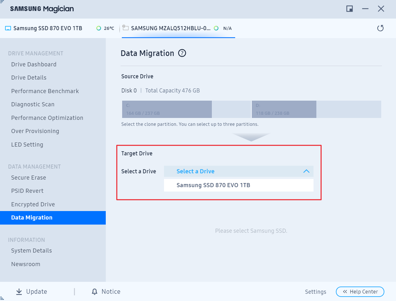 Select the target drive